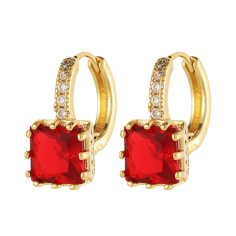 Fashion Square Copper Gold Plated Zircon Earrings 1 Pair