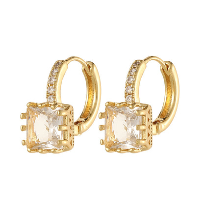 Fashion Square Copper Gold Plated Zircon Earrings 1 Pair