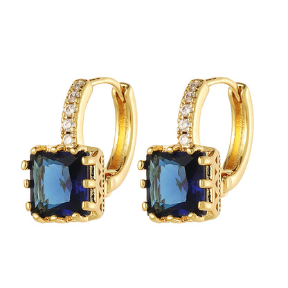 Fashion Square Copper Gold Plated Zircon Earrings 1 Pair