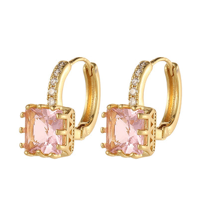 Fashion Square Copper Gold Plated Zircon Earrings 1 Pair