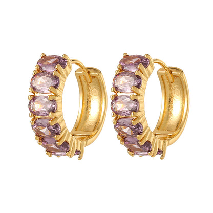 Luxurious Geometric Copper Zircon Gold Plated Hoop Earrings