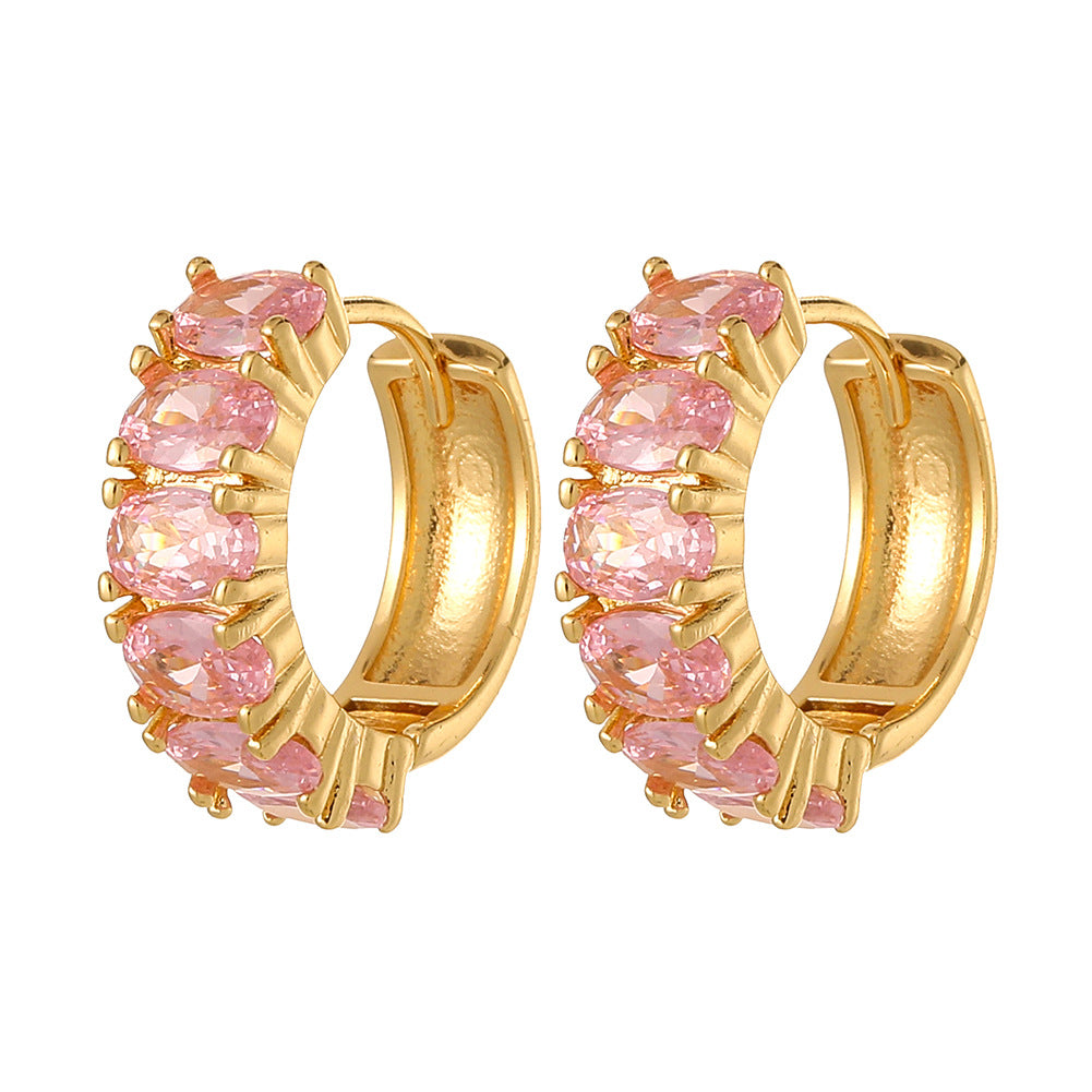 Luxurious Geometric Copper Zircon Gold Plated Hoop Earrings