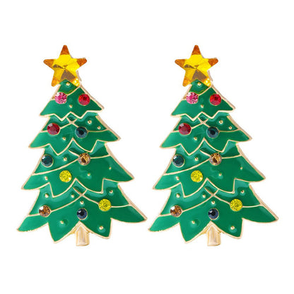 1 Pair Fashion Christmas House Christmas Tree Bow Knot Inlay Alloy Rhinestones Ear Studs