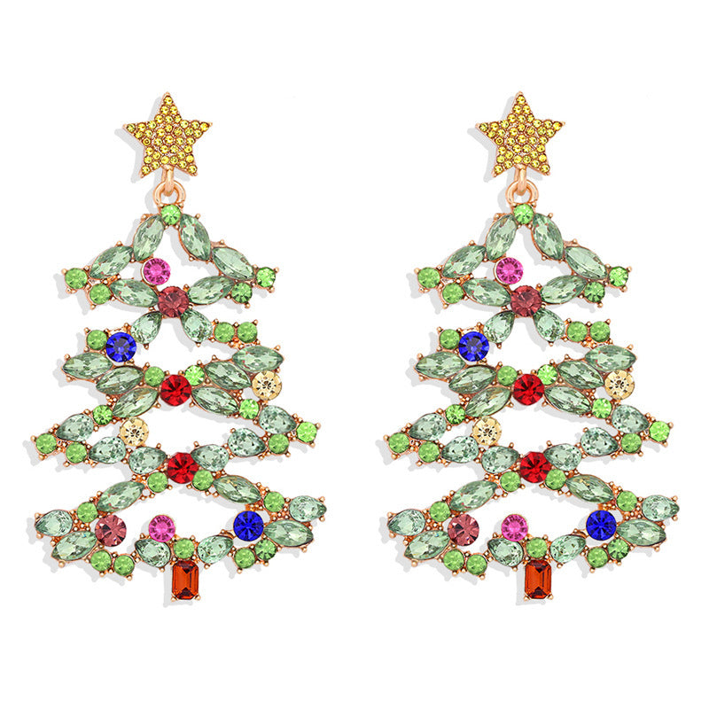 1 Pair Fashion Christmas House Christmas Tree Bow Knot Inlay Alloy Rhinestones Ear Studs