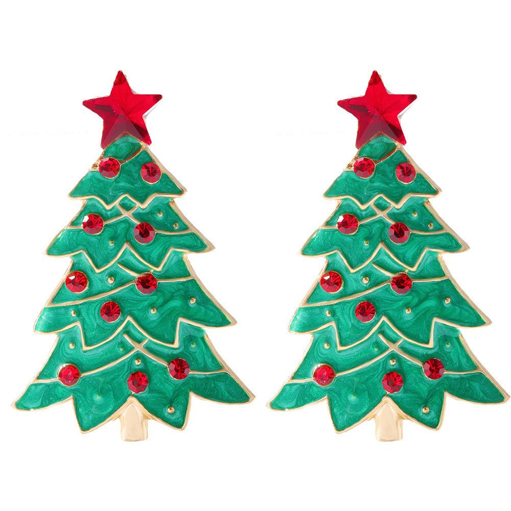 1 Pair Fashion Christmas House Christmas Tree Bow Knot Inlay Alloy Rhinestones Ear Studs