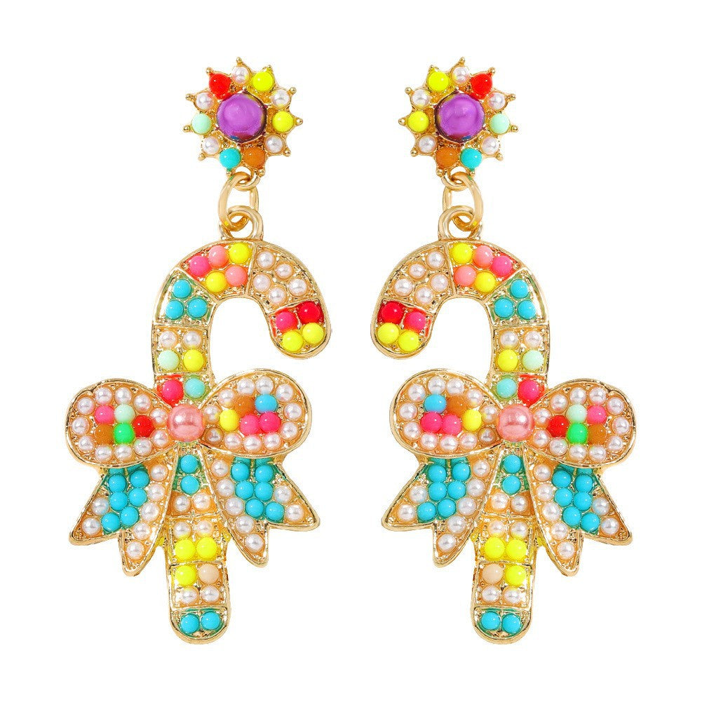 1 Pair Fashion Christmas House Christmas Tree Bow Knot Inlay Alloy Rhinestones Ear Studs