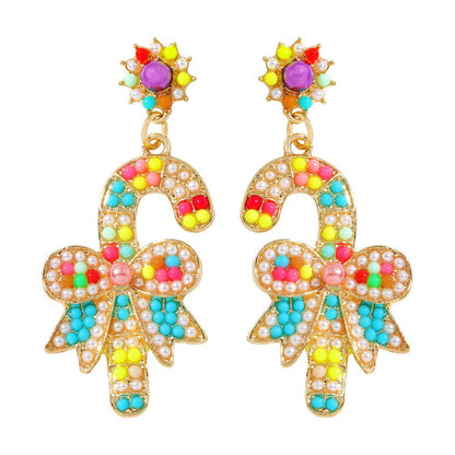 1 Pair Fashion Christmas House Christmas Tree Bow Knot Inlay Alloy Rhinestones Ear Studs