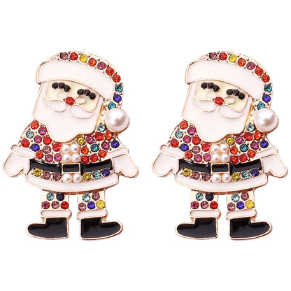 1 Pair Cute Santa Claus Enamel Inlay Metal Rhinestones Pearl Ear Studs