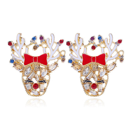 1 Pair Fashion Christmas House Christmas Tree Bow Knot Inlay Alloy Rhinestones Ear Studs