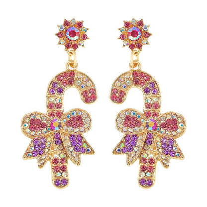 1 Pair Fashion Christmas House Christmas Tree Bow Knot Inlay Alloy Rhinestones Ear Studs