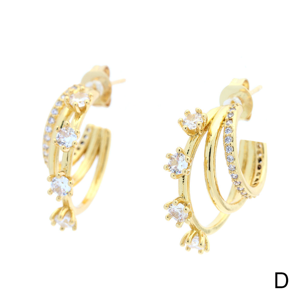 1 Pair Simple Style C Shape Gold Plated Copper Zircon Gold Plated Ear Studs