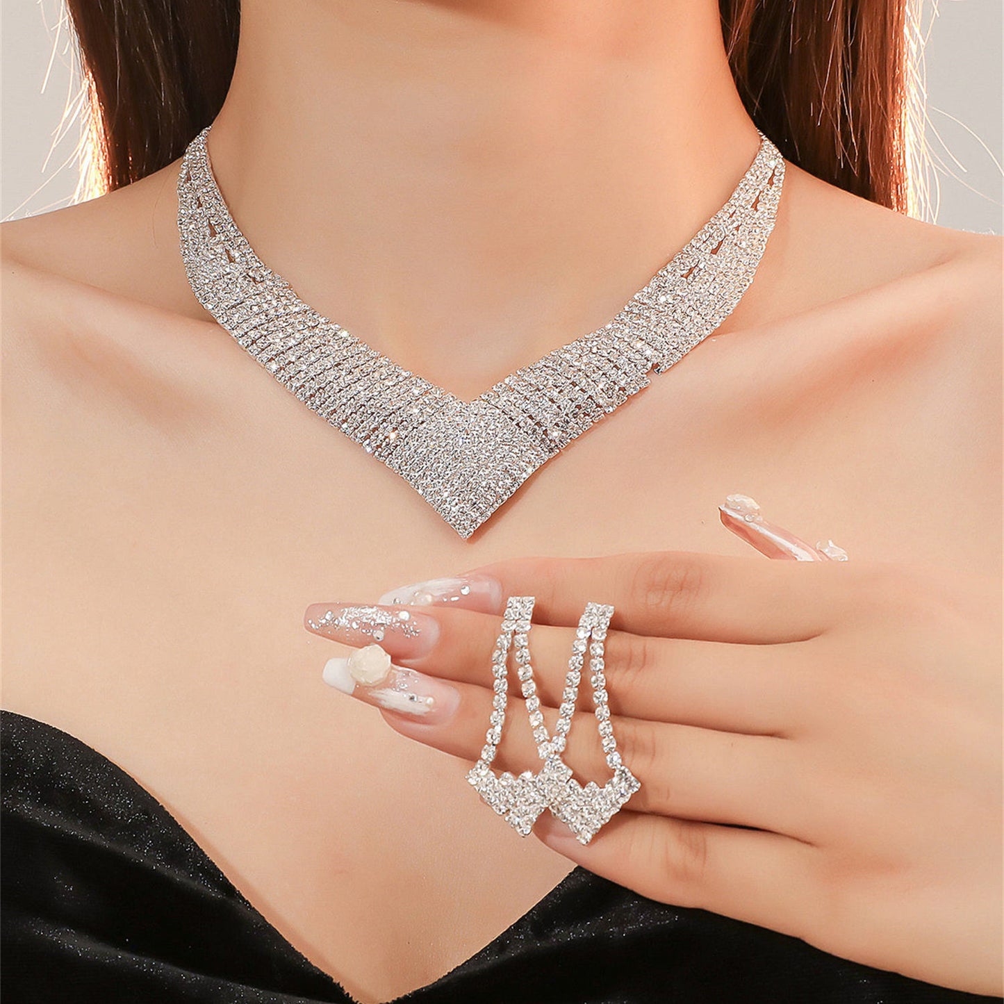 Luxurious Fashion U Shape Square Alloy Plating Diamond Rhinestones Jewelry Set 1 Set