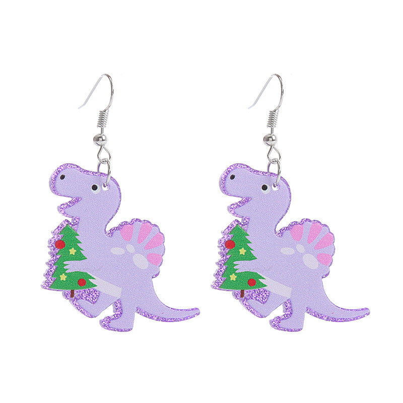 Fashion Dinosaur Arylic Printing Christmas Women's Drop Earrings 1 Pair