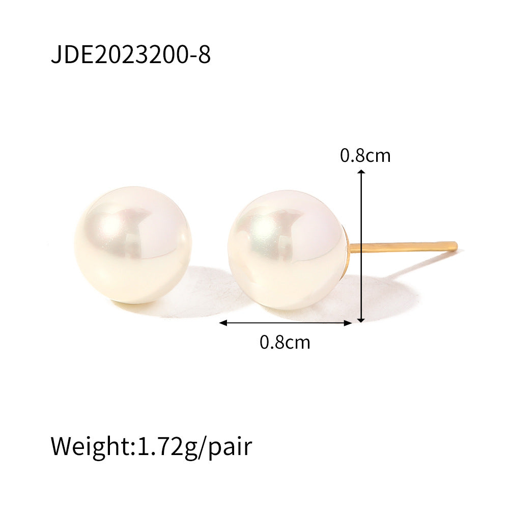 Fashion Round Stainless Steel Inlay Pearl Ear Studs 1 Pair