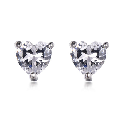 1 Pair Fashion Heart Shape Copper Inlay Zircon Ear Studs