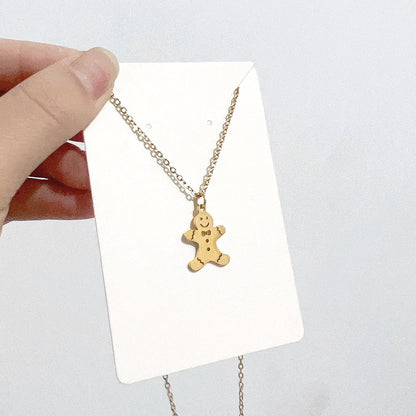 Simple Style Christmas Tree Santa Claus Gingerbread Titanium Steel Plating Hollow Out Pendant Necklace