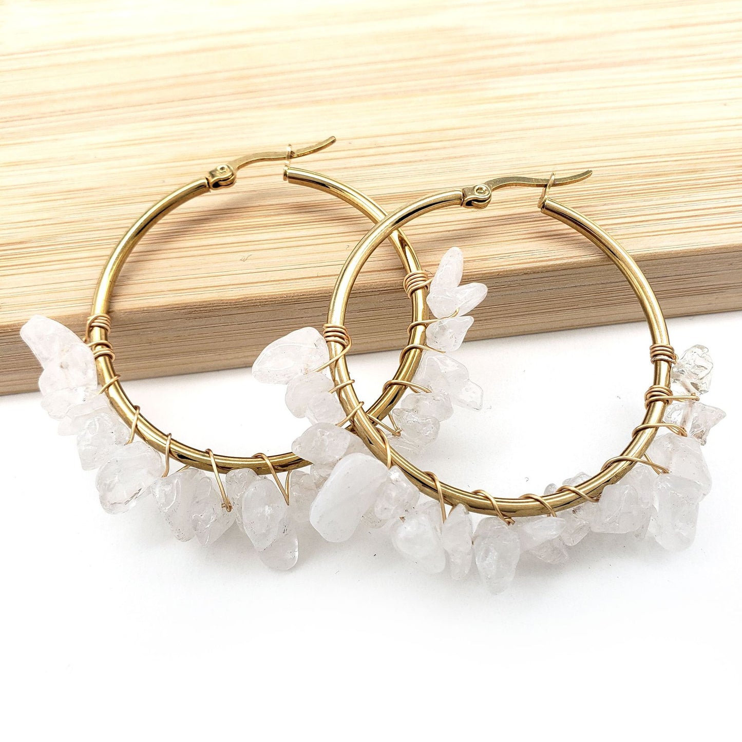 1 Pair Ethnic Style Geometric Plating Stainless Steel Natural Stone Earrings