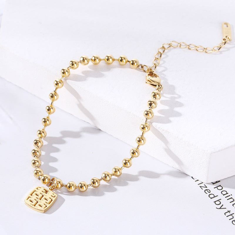 Simple Style Four Leaf Clover Heart Shape Daisy Titanium Steel Inlay Artificial Pearls Bracelets