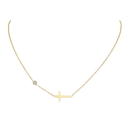 Simple Style Cross Titanium Steel Gold Plated Zircon Gold Plated Necklace