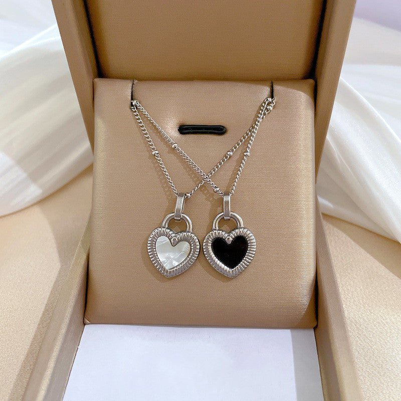 Fashion Heart Shape Titanium Steel Inlay Shell Pendant Necklace