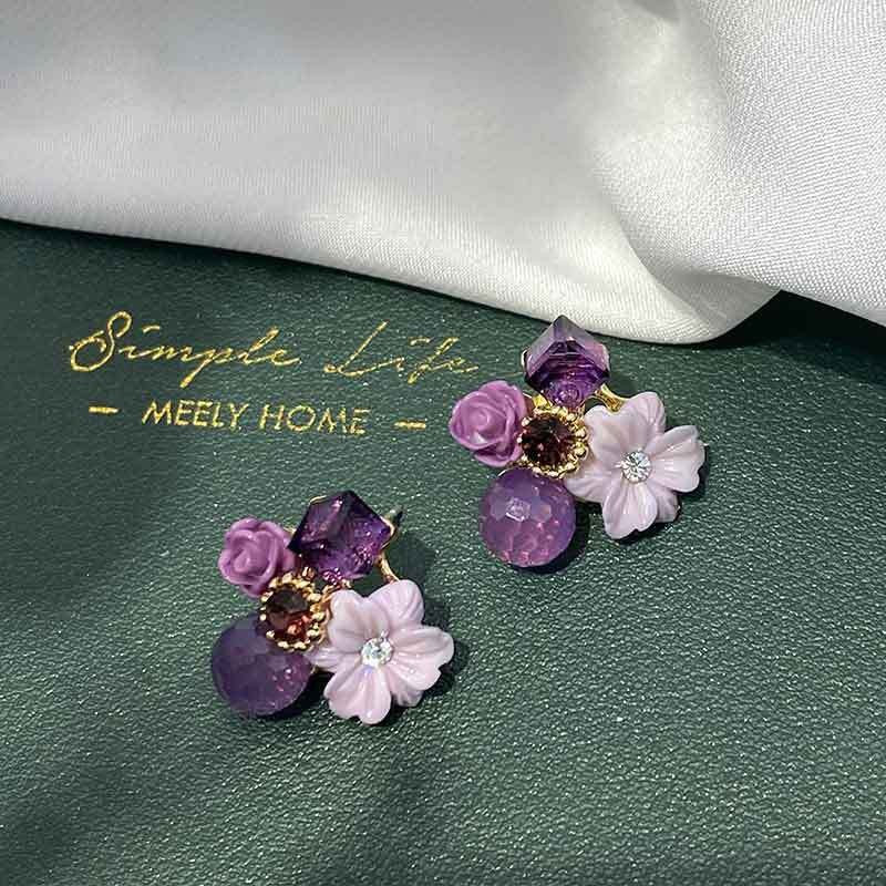 Retro Heart Shape Flower Alloy Plating Inlay Artificial Gemstones Pearl Women's Ear Clips 1 Pair