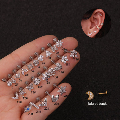 Fashion Flower Butterfly Stainless Steel Copper Inlay Zircon Ear Studs 1 Piece