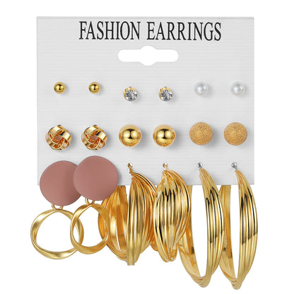 Retro Round Alloy Plating Artificial Pearls Women's Earrings Ear Studs 6-piece Set