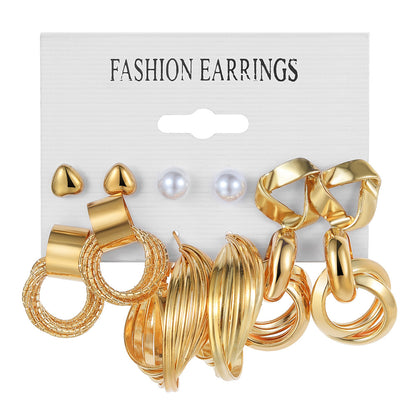 Retro Round Alloy Plating Artificial Pearls Women's Earrings Ear Studs 6-piece Set