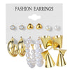 Retro Round Alloy Plating Artificial Pearls Women's Earrings Ear Studs 6-piece Set