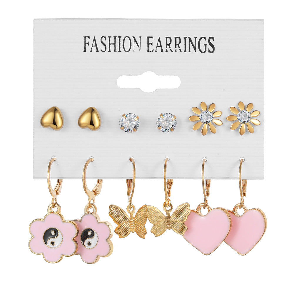 Retro Round Alloy Plating Artificial Pearls Women's Earrings Ear Studs 6-piece Set