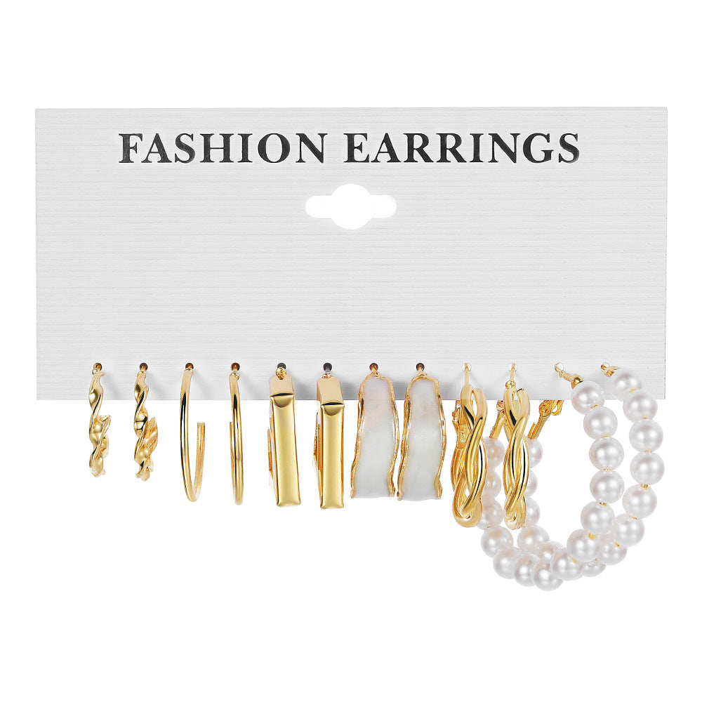 Retro Round Alloy Plating Artificial Pearls Women's Earrings Ear Studs 6-piece Set