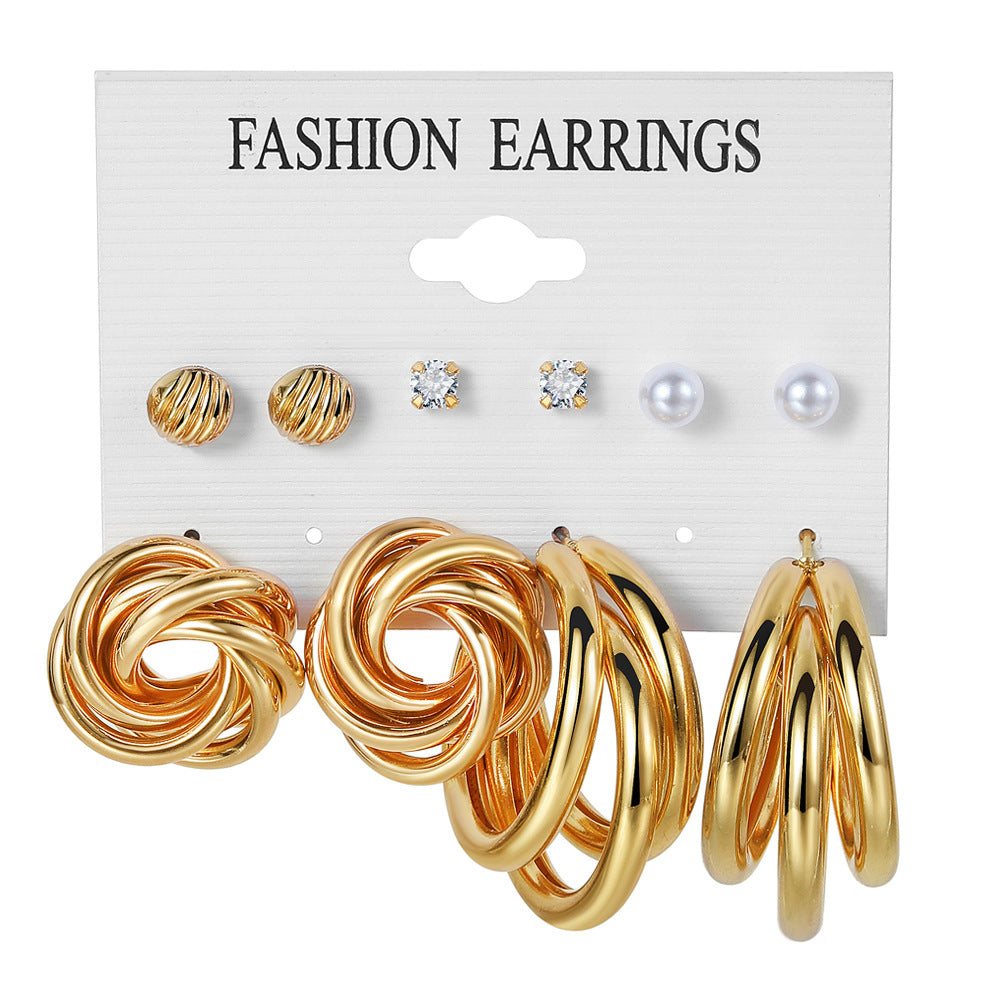 Retro Round Alloy Plating Artificial Pearls Women's Earrings Ear Studs 6-piece Set