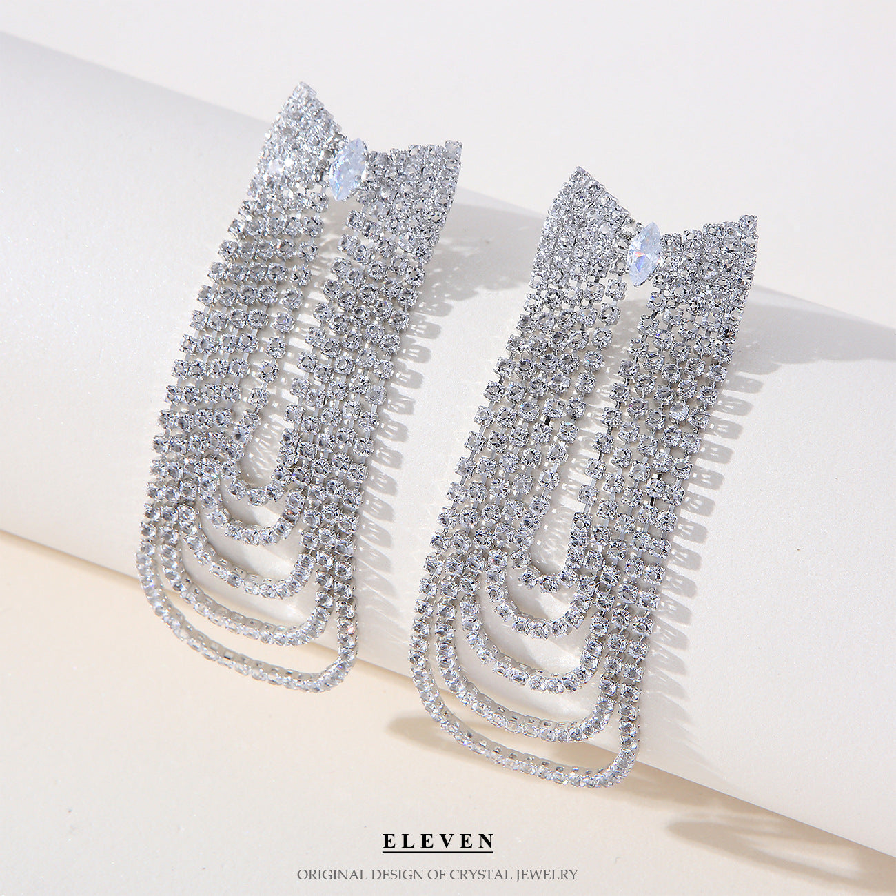 Fashion Water Droplets Bow Knot Rhinestone Tassel Zircon Women's Earrings 1 Pair