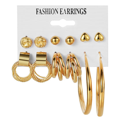 Retro Round Alloy Plating Artificial Pearls Women's Earrings Ear Studs 6-piece Set