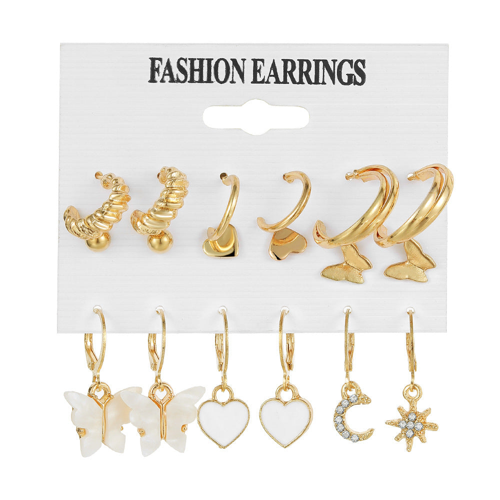 Retro Round Alloy Plating Artificial Pearls Women's Earrings Ear Studs 6-piece Set