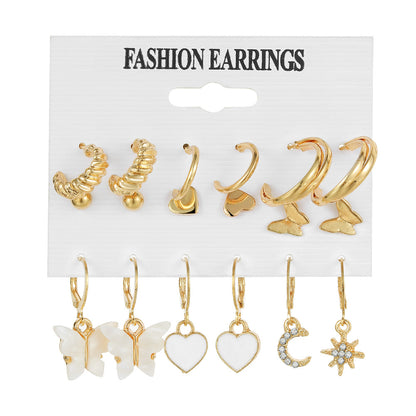 Retro Round Alloy Plating Artificial Pearls Women's Earrings Ear Studs 6-piece Set