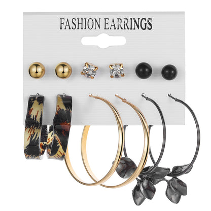 Retro Round Alloy Plating Artificial Pearls Women's Earrings Ear Studs 6-piece Set