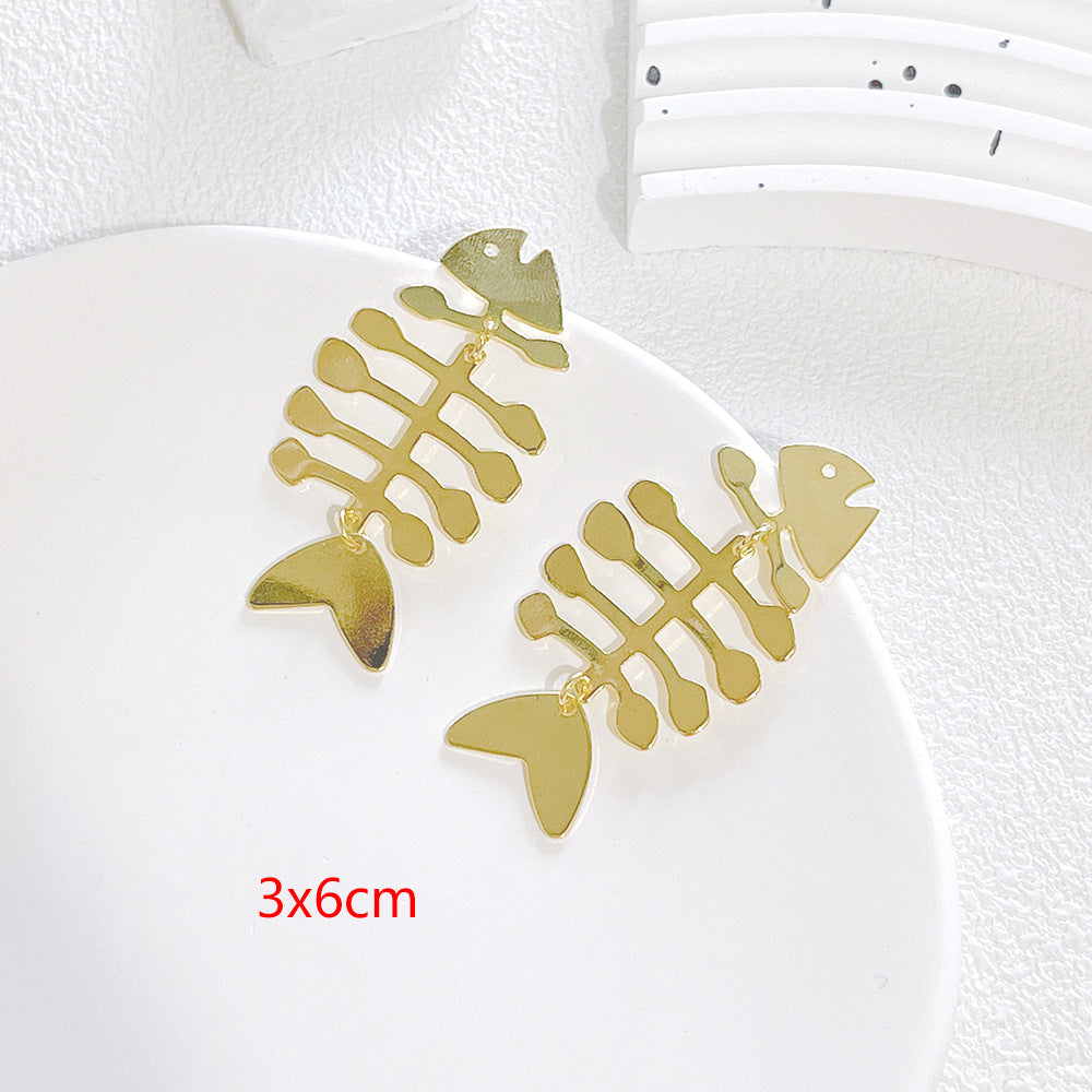 Fashion Fish Bone Alloy Women's Drop Earrings 1 Pair