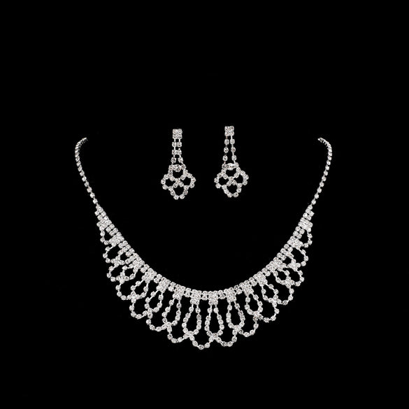 Sweet Water Droplets Tassel Eye Rhinestone Copper Plating Earrings Necklace 2 Piece Set