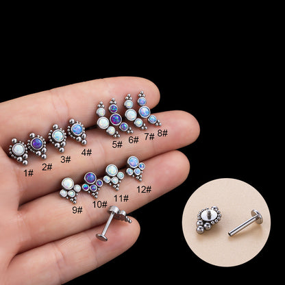 Fashion Round Stainless Steel Plating Inlay Artificial Gemstones Lip Stud 1 Piece