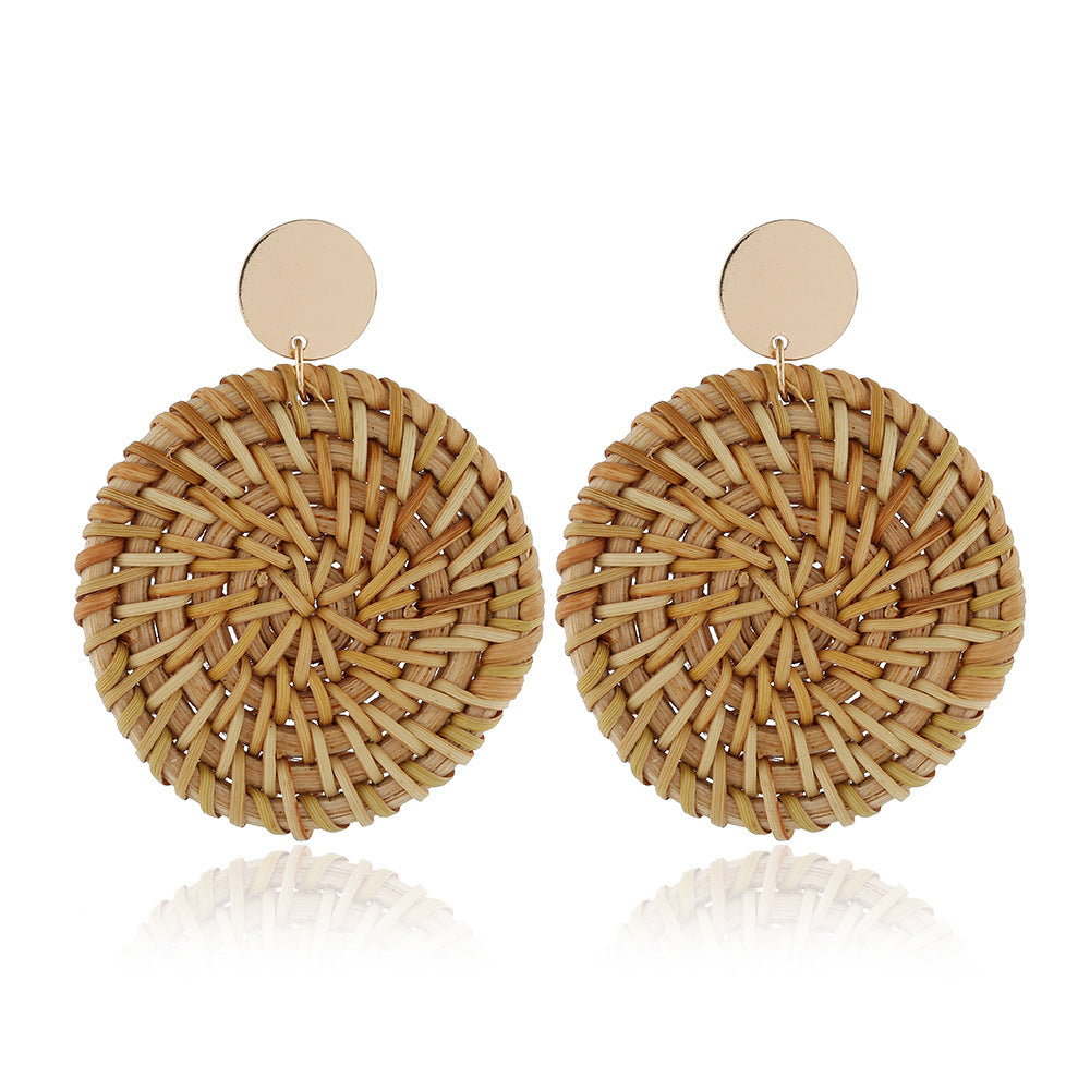 1 Pair Ethnic Style Geometric Braid Rattan Drop Earrings