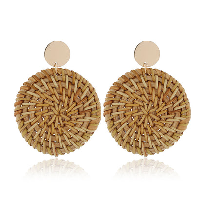 1 Pair Ethnic Style Geometric Braid Rattan Drop Earrings