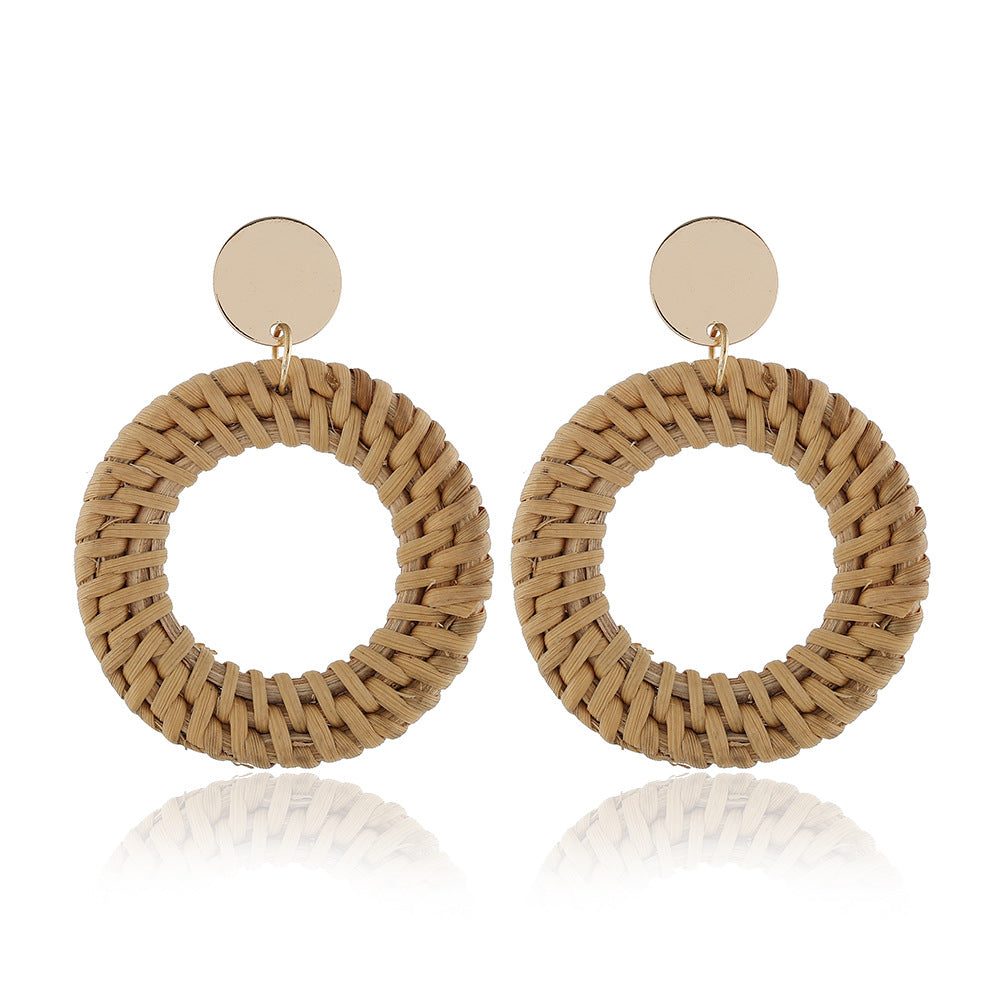 1 Pair Ethnic Style Geometric Braid Rattan Drop Earrings