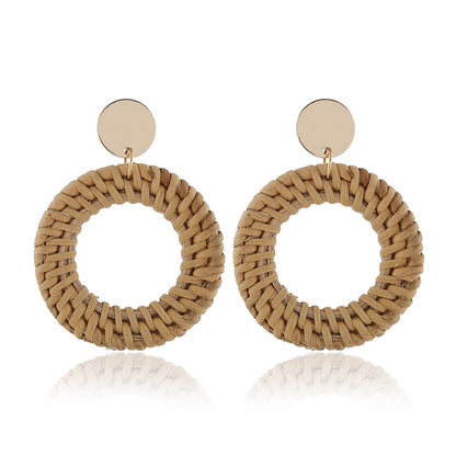 1 Pair Ethnic Style Geometric Braid Rattan Drop Earrings