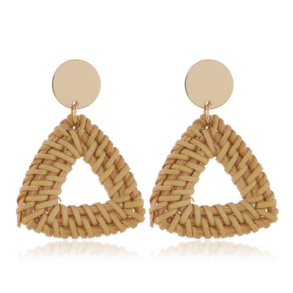 1 Pair Ethnic Style Geometric Braid Rattan Drop Earrings