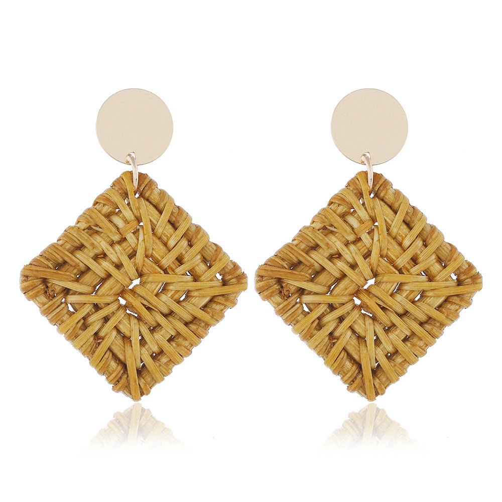 1 Pair Ethnic Style Geometric Braid Rattan Drop Earrings