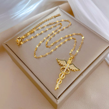 Fashion Dragonfly Stainless Steel Plating Zircon Pendant Necklace 1 Piece