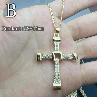 Fashion Cross Copper Plating Zircon Pendant Necklace 1 Piece