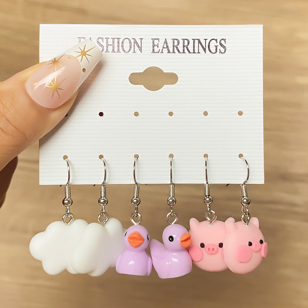 1 Set Cartoon Style Heart Shape Mushroom Duck Alloy Resin Patchwork Women's Drop Earrings