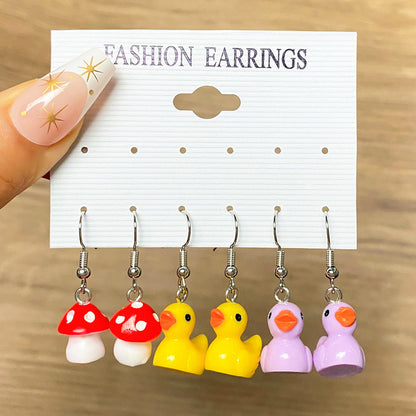 1 Set Cartoon Style Heart Shape Mushroom Duck Alloy Resin Patchwork Women's Drop Earrings